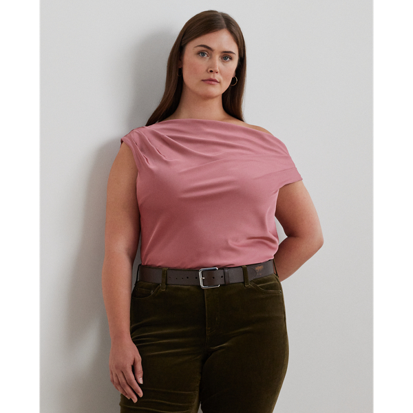 Rose Blush Satin Charmeuse Off-the-Shoulder Blouse Lauren Woman 1