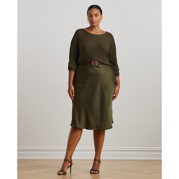 Botanic Green Satin Charmeuse Midi Skirt Lauren Woman 1