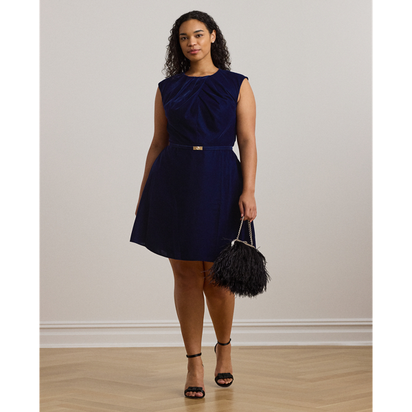 Belted Velvet Cap-Sleeve Dress