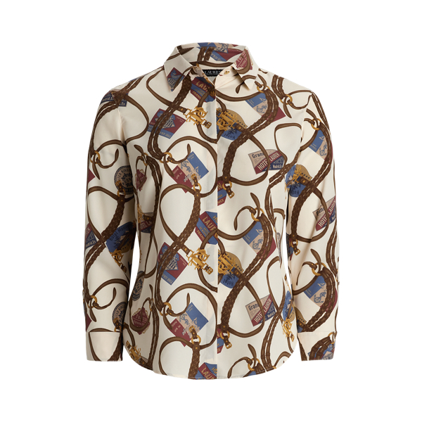 Classic Fit Belting-Print Crepe Shirt Lauren Woman 1