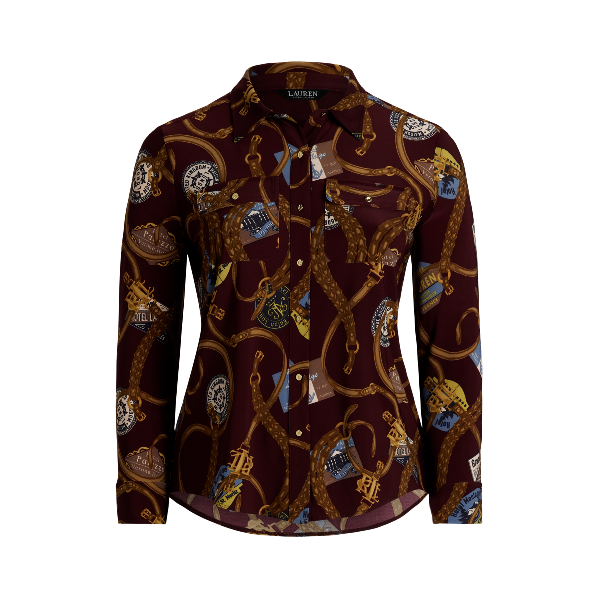 (取寄) ローレン ラルフローレン レディース スリム フィット プリント ストレッチ ジャージ シャツ Lauren Ralph Lauren women Slim Fit Print Stretch Jersey Slim Fit Print Stretch Jersey Shirt