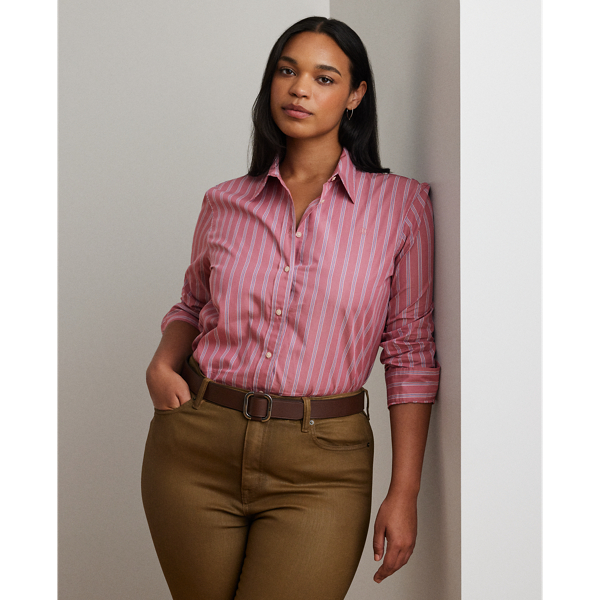 Blush Multi Classic Fit Striped Broadcloth Shirt Lauren Woman 1