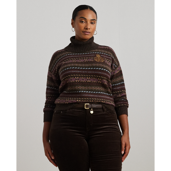 Multi Fair Isle Wool-Blend Turtleneck Sweater Lauren Woman 1