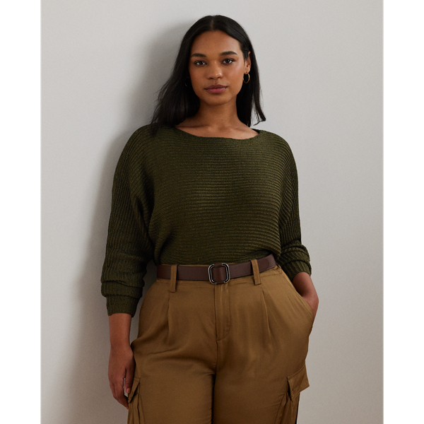 Botanic Green Metallic Rib-Knit Boatneck Sweater Lauren Woman 1