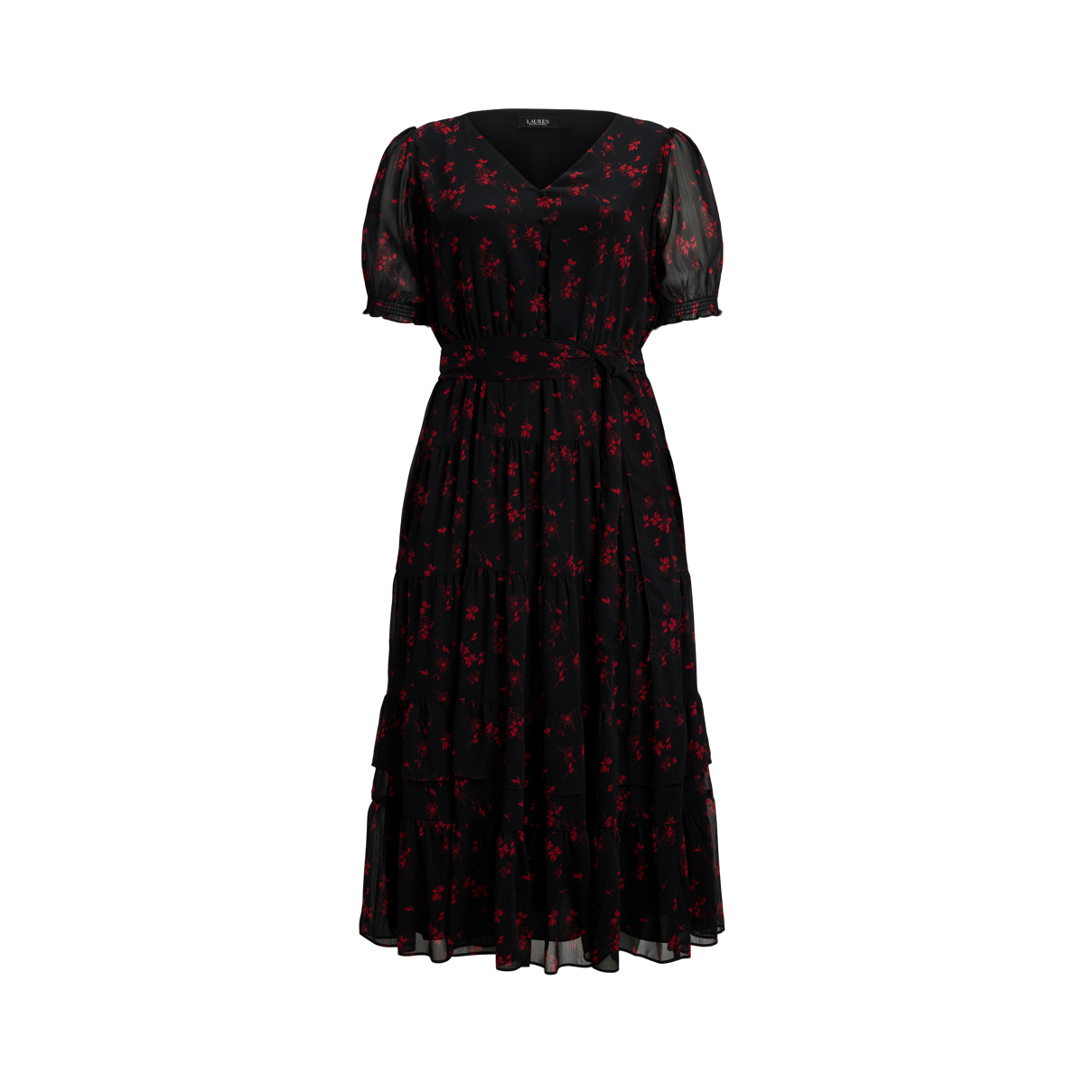 Floral Belted Crinkle Georgette Dress