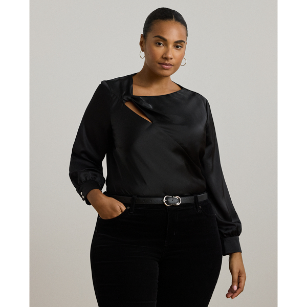 Black Cutout Satin Charmeuse Blouse Lauren Woman 1