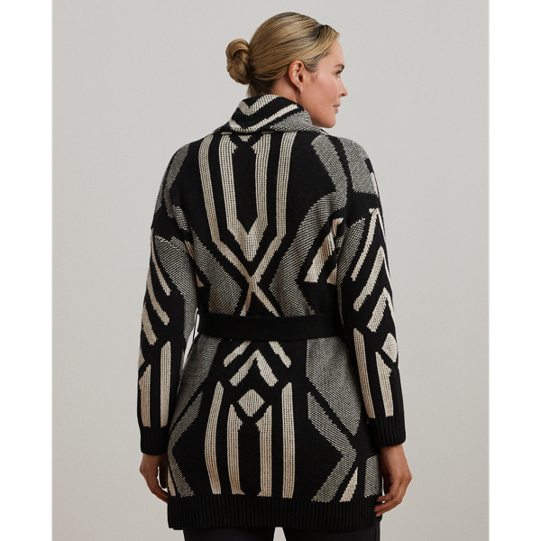 Geo-Motif Belted Wool-Blend Cardigan