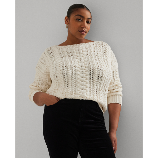 Mascarpone Cream Cable-Knit Cotton-Blend Sweater Lauren Woman 1