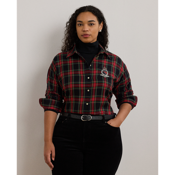 Black Multi Relaxed Fit Checked Plaid Cotton Shirt Lauren Woman 1