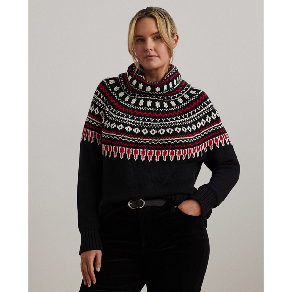 Black/Cream/Red Fair Isle Cotton Turtleneck Sweater Lauren Woman 1