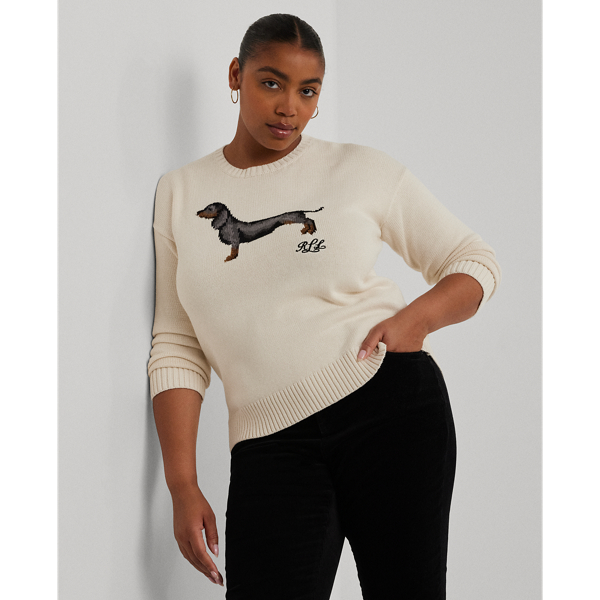 Mascarpone Cream Intarsia-Knit Dachshund Cotton Sweater Lauren Woman 1