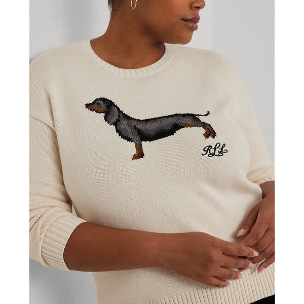 Intarsia Knit Dachshund Cotton Sweater