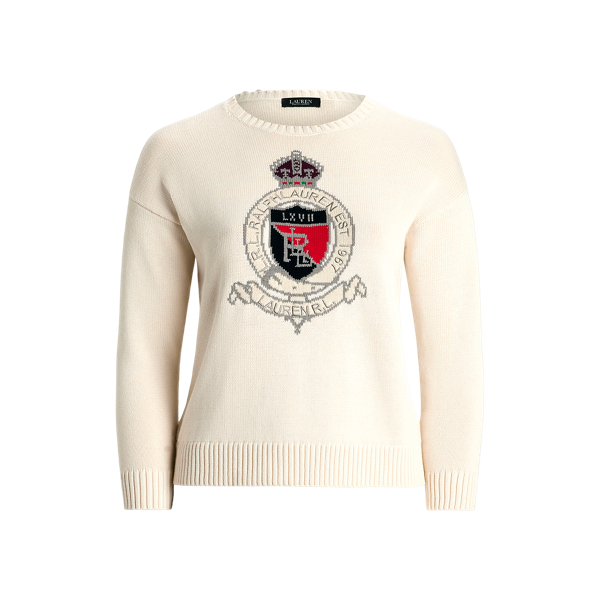 ラルフ・ローレン Lauren Ralph Lauren Intarsia-ニット Crest Cotton Sweater レディース Sweate Lauren Ralph Lauren Women's Intarsia-Knit Crest Cotton-Blend