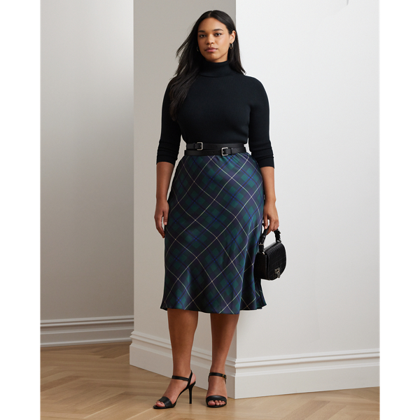 Plaid Satin Charmeuse Midi Skirt