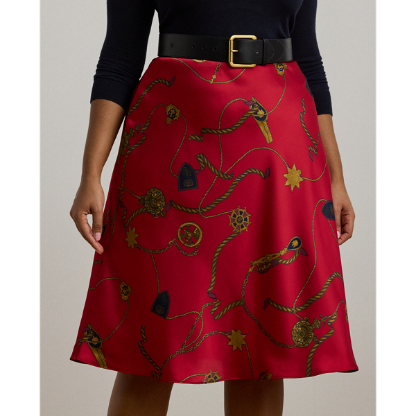 Belting-Print Satin Charmeuse Midi Skirt