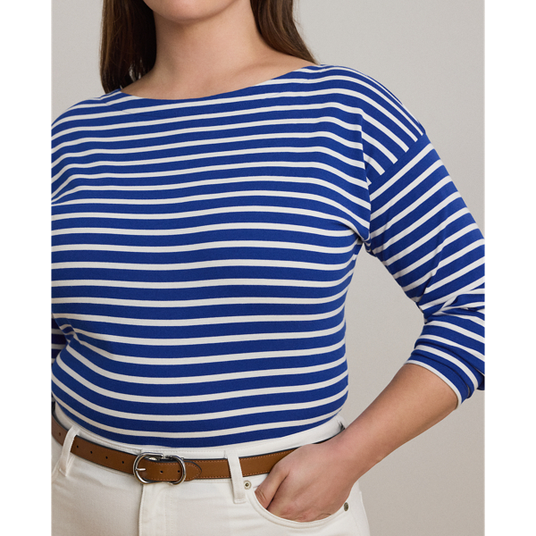 Striped Cotton Jersey Boatneck Top