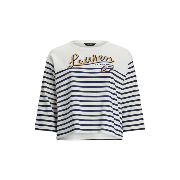 Striped French Terry Cropped Sweatshirt Lauren Woman 1
