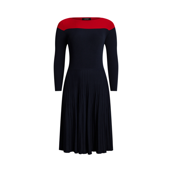 Lauren Navy/Festive Red Two-Tone Pointelle-Knit Dress Lauren Woman 2