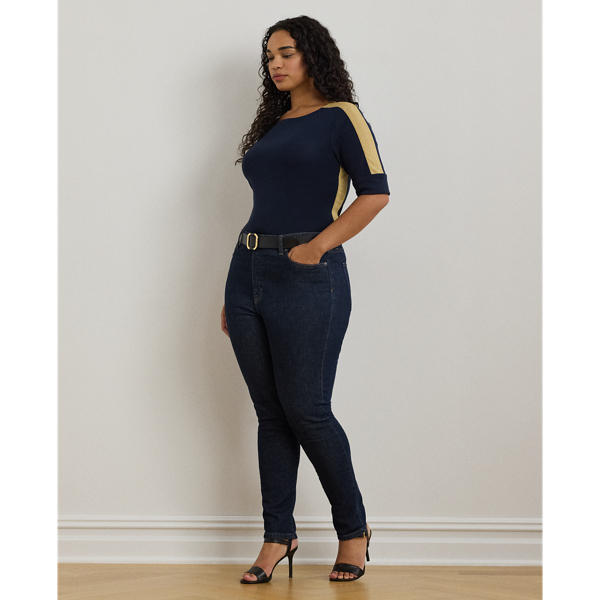 (取寄) ローレン ラルフローレン レディース ツートーン ストレッチ コットン エルボー-スリーブ ティー Lauren Ralph Lauren women Two-Tone Stretch Cotton Two-Tone Stretch Cotton Elbow-Sleeve Tee for Women | Ralph
