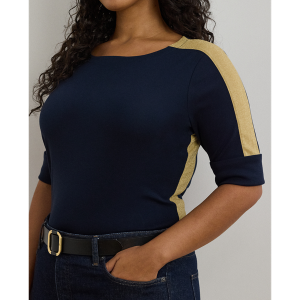 (取寄) ローレン ラルフローレン レディース ツートーン ストレッチ コットン エルボー-スリーブ ティー Lauren Ralph Lauren women Two-Tone Stretch Cotton Two-Tone Stretch Cotton Elbow-Sleeve Tee for Women | Ralph