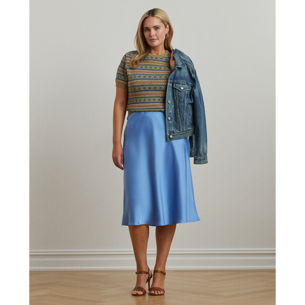 Sky Blue Midirock aus Satin-Charmeuse Lauren Woman 1