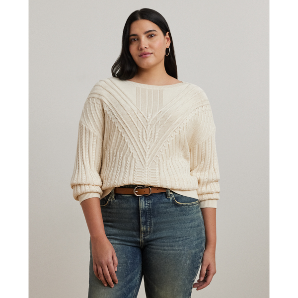 Cable-Knit Cotton-Blend Boatneck Sweater