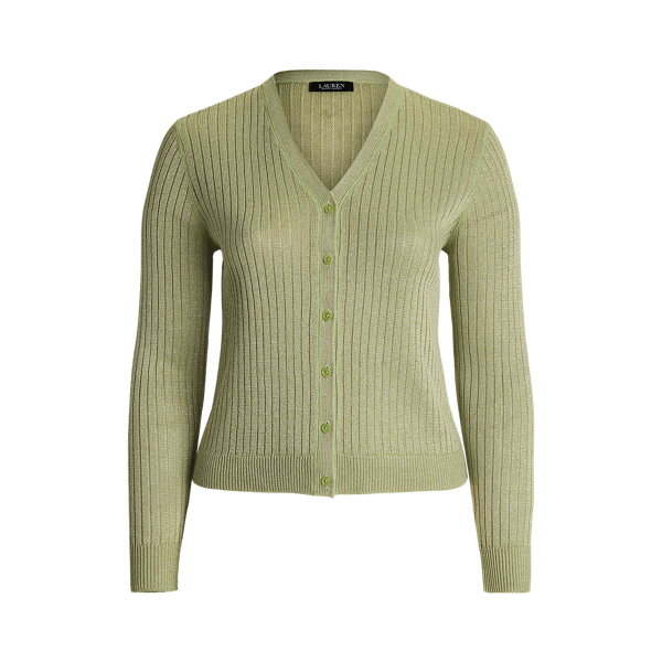 Rib-Knit Elbow-Sleeve Polo Cardigan