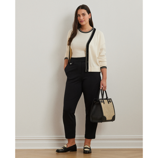 売れ筋商品|||ラルフローレン ニット&セーター アウター レディース Plus Size Two-Tone Cotton-Blend Cardigan Mascarpone Cream Black Two-Tone Cotton-Blend Cardigan