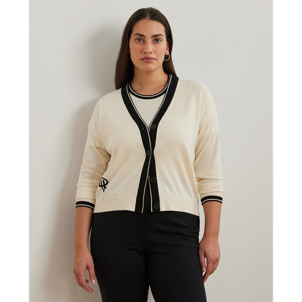 ラルフ・ローレン Lauren Ralph Lauren Plus Size Two-tone Cotton-blend Cardigan レディース Two-Tone Cotton-Blend Cardigan