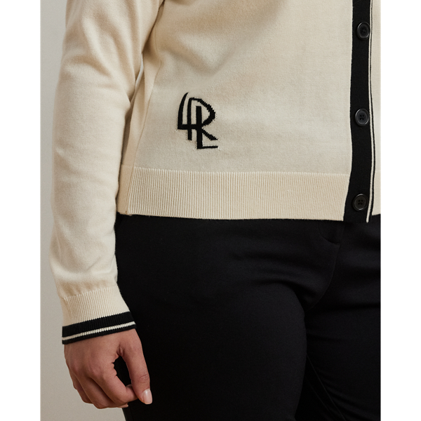 売れ筋商品|||ラルフローレン ニット&セーター アウター レディース Plus Size Two-Tone Cotton-Blend Cardigan Mascarpone Cream Black Two-Tone Cotton-Blend Cardigan