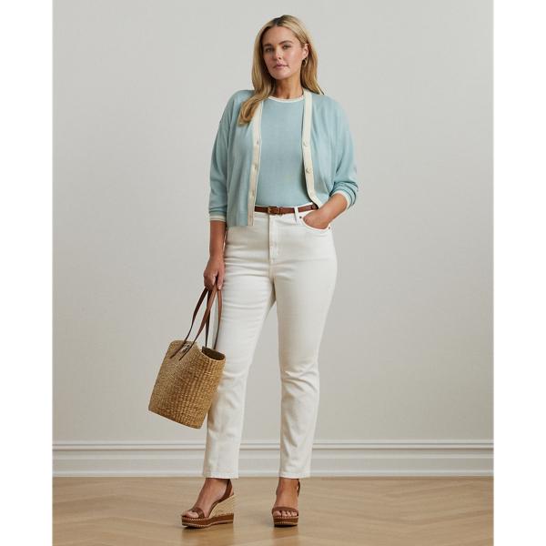 売れ筋商品|||ラルフローレン ニット&セーター アウター レディース Plus Size Two-Tone Cotton-Blend Cardigan Aqua Pearl Mascarpone Cream Two-Tone Cotton-Blend Cardigan