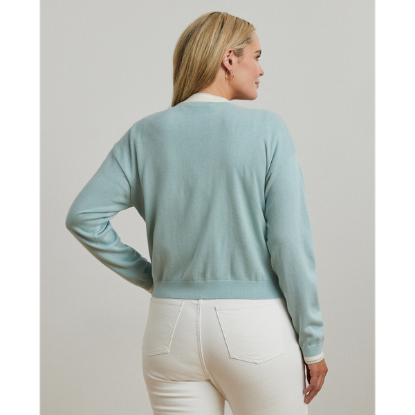 売れ筋商品|||ラルフローレン ニット&セーター アウター レディース Plus Size Two-Tone Cotton-Blend Cardigan Aqua Pearl Mascarpone Cream Two-Tone Cotton-Blend Cardigan