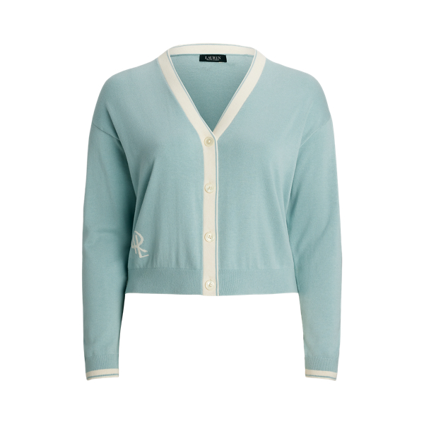 売れ筋商品|||ラルフローレン ニット&セーター アウター レディース Plus Size Two-Tone Cotton-Blend Cardigan Aqua Pearl Mascarpone Cream Two-Tone Cotton-Blend Cardigan