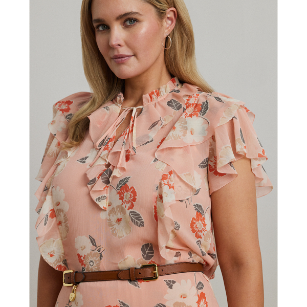 Floral Ruffle-Trim Georgette Blouse