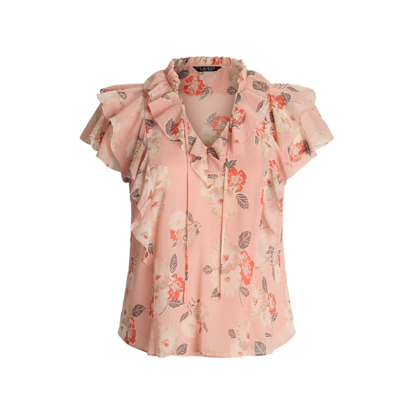 売れ筋商品|||ラルフローレン カットソー トップス レディース Plus Size Floral ette Ruffle-Trim Blouse Black Pink Green Lauren Ralph Lauren Plus Size Georgette Floral Ruffle Trim V