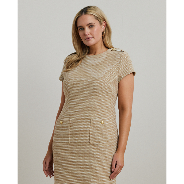 Button-Trim Bouclé Sheath Dress