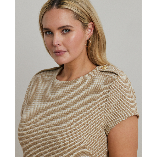 Button-Trim Bouclé Sheath Dress