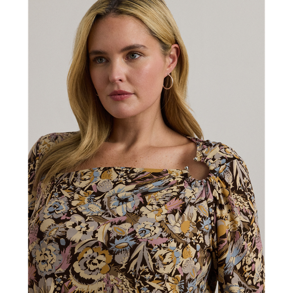 Floral Stretch Jersey Asymmetrical Top