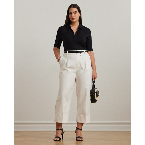 Black Rib-Knit Elbow-Sleeve Polo Tee Lauren Woman 4