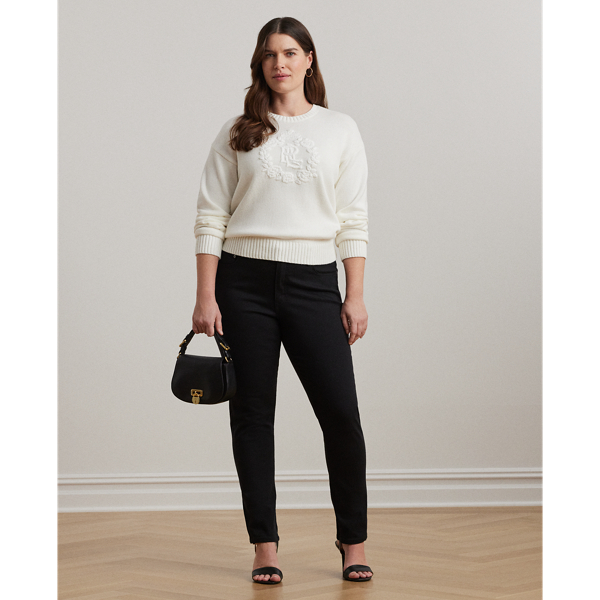 Floral-Logo Combed Cotton Sweater
