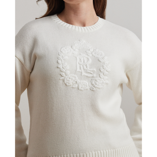 (取寄) ローレン ラルフローレン レディース フローラル-ロゴ コーム コットン セーター Lauren Ralph Lauren women Floral-logo Combed Cotton Sweater White Floral-Logo Combed Cotton Sweater