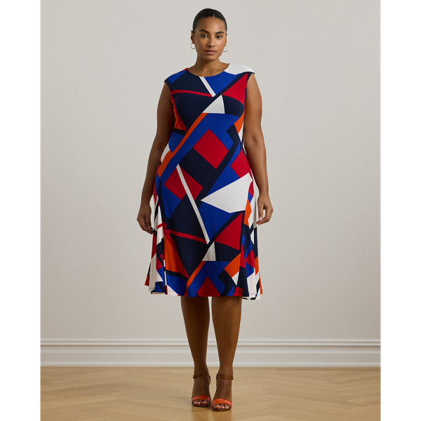 Blue Multi Print Stretch Jersey Dress Lauren Woman 1