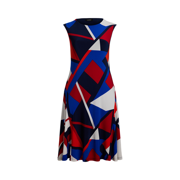 Belting-Print Surplice Jersey Dress