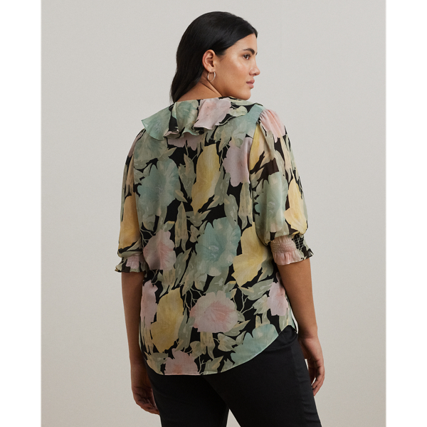 Floral Georgette Ruffle-Trim Blouse