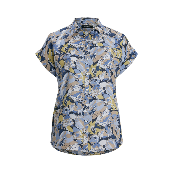 ラルフ・ローレン Lauren Ralph Lauren Floral Linen-Blend Jersey Tie-Neck Top レディース シ Floral Linen-Blend Jersey Tie-Neck Top