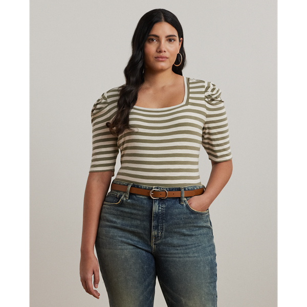 ラルフ・ローレン Lauren Ralph Lauren Striped Cotton Jersey Puff-Sleeve Tee レディース シャ Lauren Ralph Lauren Women's Striped Cotton Jersey Puff