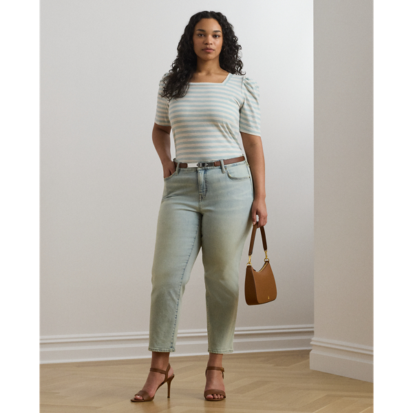 ラルフ・ローレン Lauren Ralph Lauren Petite Striped Cotton Jersey Puff-sleeve Tee レ Lauren Ralph Lauren Women's Striped Cotton Jersey Puff