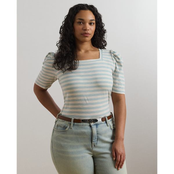 ラルフ・ローレン Lauren Ralph Lauren Striped Cotton Jersey Puff-Sleeve Tee レディース シャ Striped Cotton Jersey Puff-Sleeve Tee