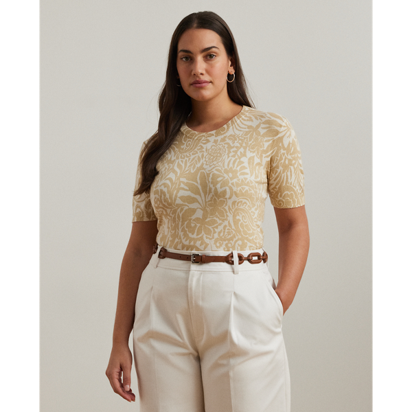Floral Cotton-Blend Short-Sleeve Sweater