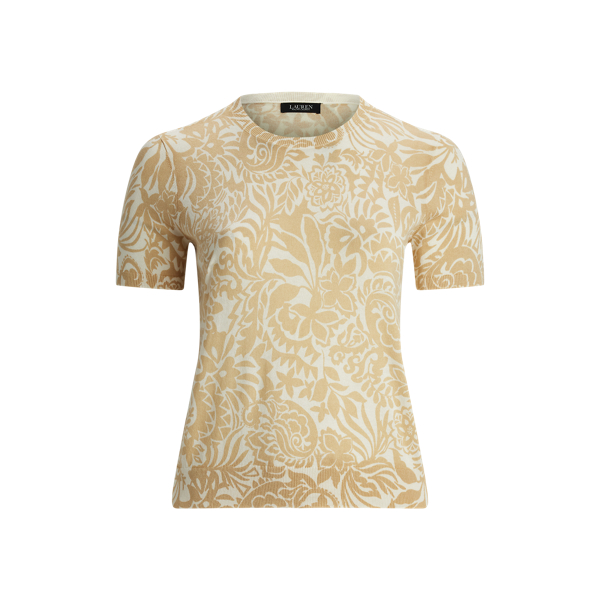 Floral Cotton-Blend Short-Sleeve Sweater